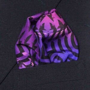 Gascoigne Hand Stitched Tana Lawn Cotton Pocket Square Purple Black Blue Men's